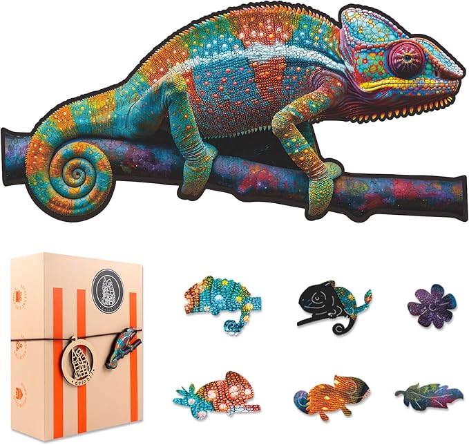 Wooden Puzzles for Adults, Chameleon Jigsaw Puzzles 500 Piece, Unique Shape Puzzles for Adults and Kids, Fun Challenging Puzzles Family Game Gift, 23.5 x 11.47 Inches