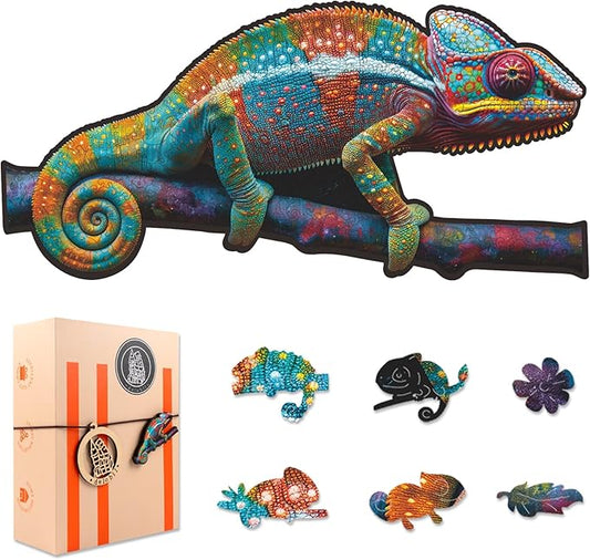 Wooden Puzzles for Adults, Chameleon Jigsaw Puzzles 500 Piece, Unique Shape Puzzles for Adults and Kids, Fun Challenging Puzzles Family Game Gift, 23.5 x 11.47 Inches