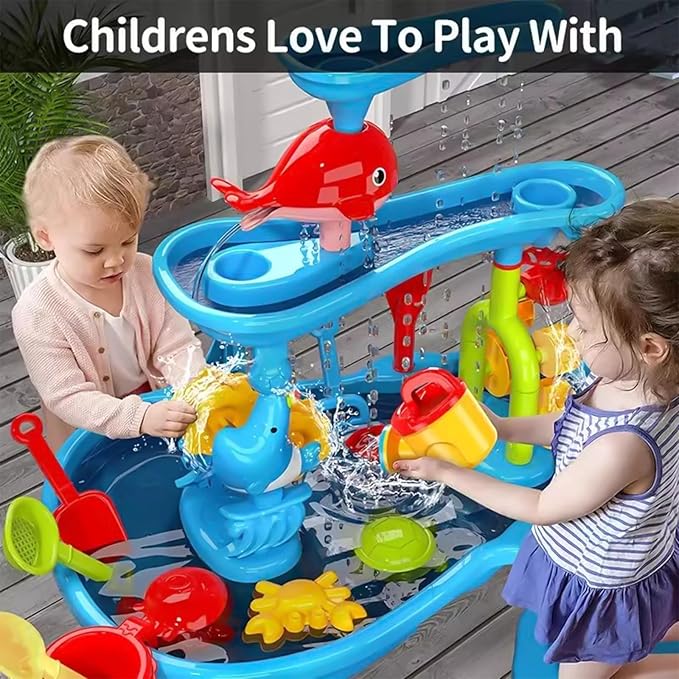 2025 Upgraded 3-Tier Water Table with Chair – Kids Outdoor Sensory Play Table for Backyard or Beach Fun, Boys & Girls