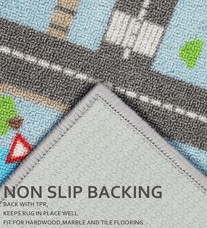 Educational Road Traffic Carpet Kids Carpet Playmat Car Rug Fun City Life Map Kids Car Rug Non Slip Play Carpet for Children Playroom Bedroom Classroom Decor (Sky Blue, 6'6''x9'8'')