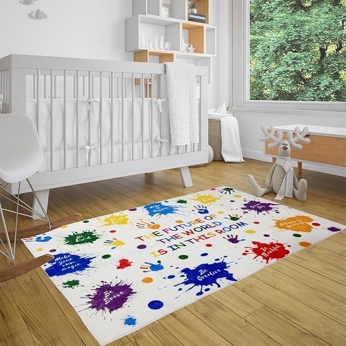Colorful Positive Affirmation Kids Rug, Inspirational Motivational Quotes Washable Area Rug for Kids Bedroom, Non-Slip Play Mat Ultra Soft Indoor Plush Rugs for Playroom Classroom Nursery Decor