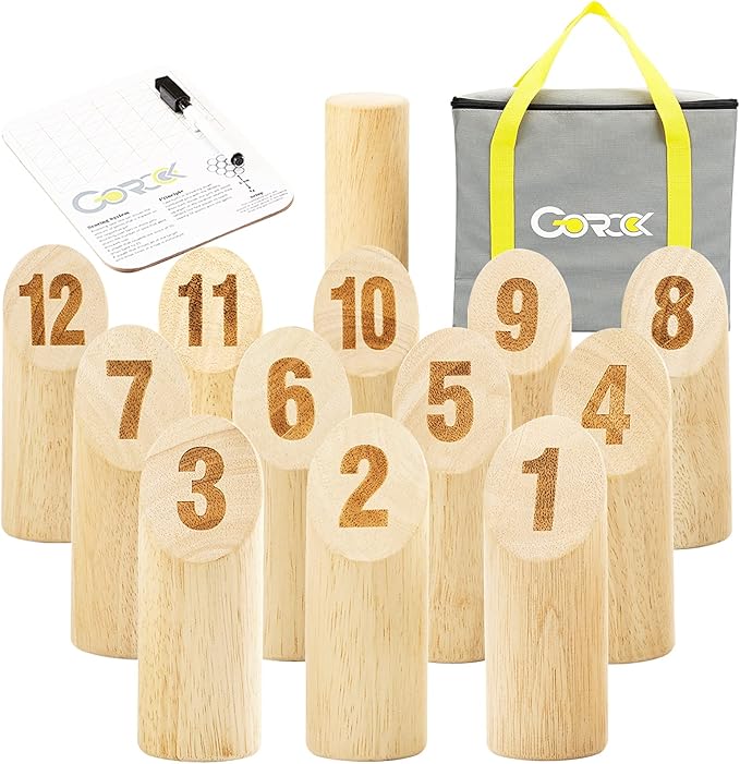 Gorock Numbered Block Toss Games, Wooden Bowling Throwing Game Set with Scoreboard & Carrying Bag, Giant Outdoor Backyard Lawn Games for Kids Adults Family
