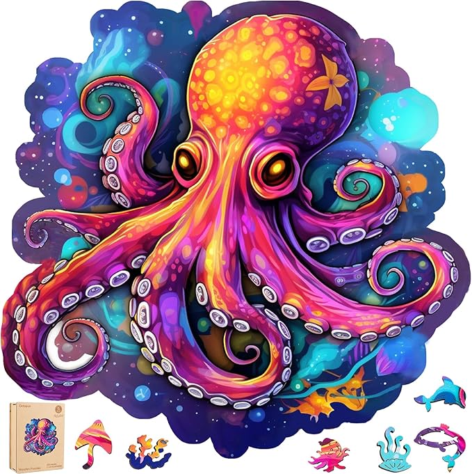 Wooden Puzzles for Adults, Octopus Jigsaw Puzzles 500 Piece, Unique Animal Shape Wood Puzzles for Adults and Kids, Fun Challenging Puzzles Family Game, 16.7 x 16.3 Inches, Royal Size