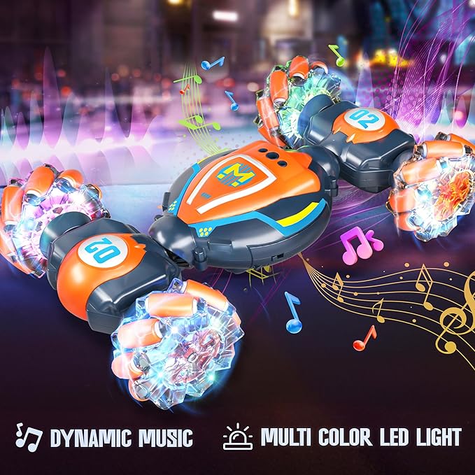 Remote Control Car Toy for Ages 8-13, Gesture Sensing RC Stunt Car with 3 Sensor Modes, Lights & Music, 4WD All Terrain Hand Controlled RC Toys for Kids, Birthday Gifts for Boys & Girls