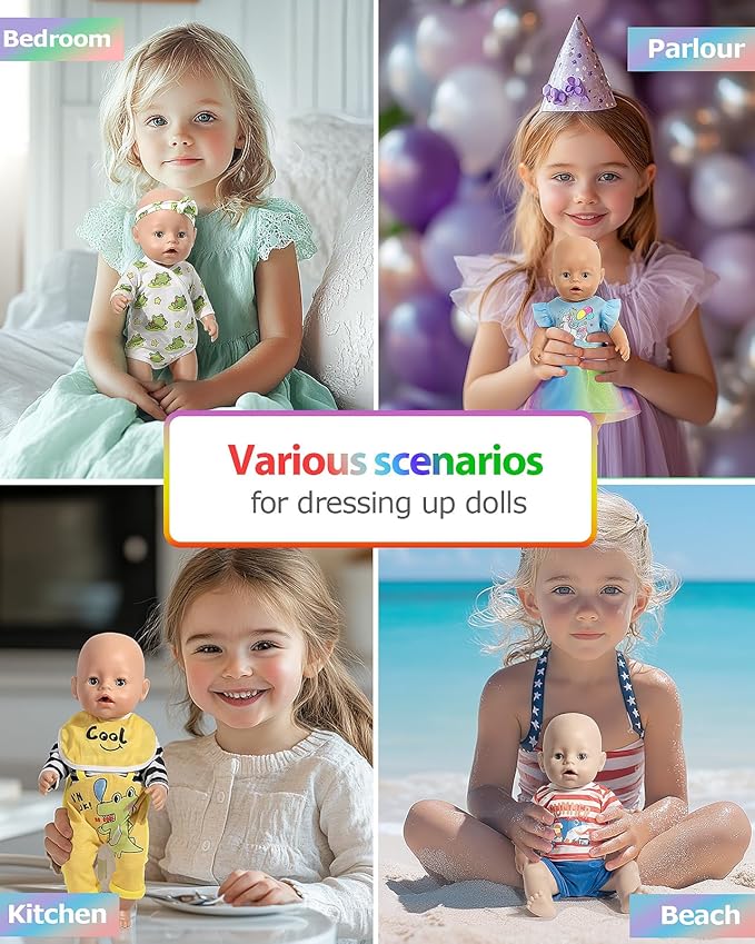 ARTST Baby Doll Clothes,8 Set 14-16 inch Baby Doll Accessories Outfit with Headbands for 43cm New Born,15 inch Bitty,18 inch Girls Boys