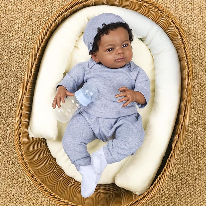 WOOROY Realistic Reborn Baby Dolls Black Boy, 20 Inch African American Newborn Boy Doll, Lifelike Weighted Soft Body, Christmas Birthday Gift for Kids Age 3 +