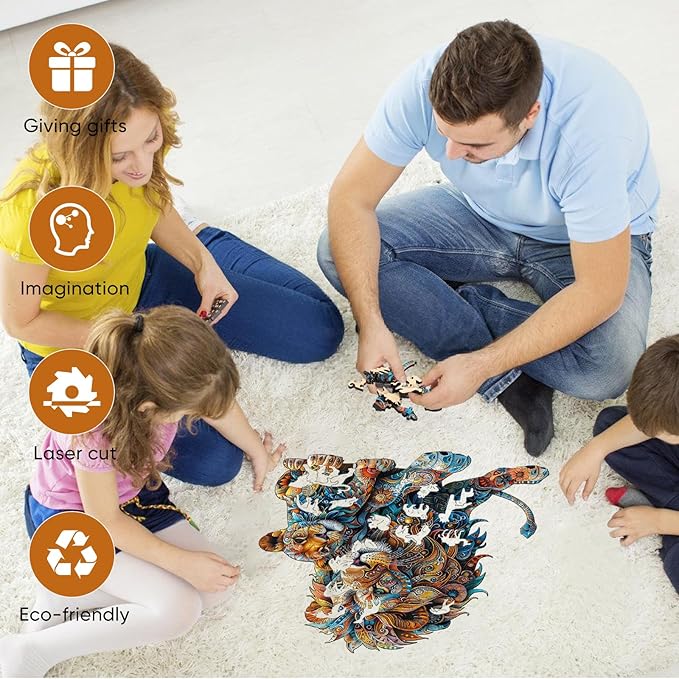 Wooden Puzzles for Adults, Lion Family Jigsaw Puzzles 500 Piece, Unique Shape Puzzles for Adults and Kids, Fun Challenging Puzzles Family Game Gift, Royal Size 16.5 x 16.9 Inches
