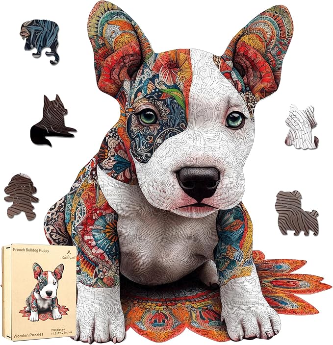 Dog Wooden Puzzles for Adults and Kids,500 Pieces French Bulldog Unique Shaped Liberty Jigsaw Puzzles, Best Gifts for Puzzle Lovers and Famliy Games 18.26x17.6 Inches