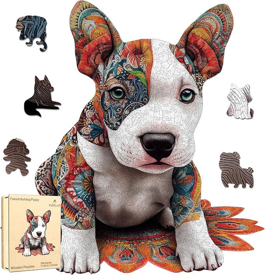 Dog Wooden Puzzles for Adults and Kids,500 Pieces French Bulldog Unique Shaped Liberty Jigsaw Puzzles, Best Gifts for Puzzle Lovers and Famliy Games 18.26x17.6 Inches