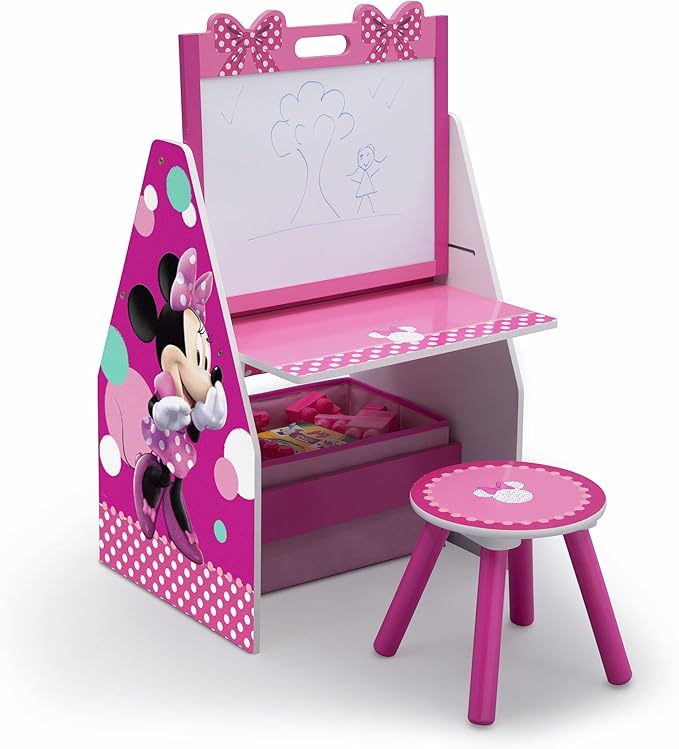 Delta Children Deluxe Kids Art Table | Easel, Desk, Stool, Toy Organizer, Disney Minnie Mouse