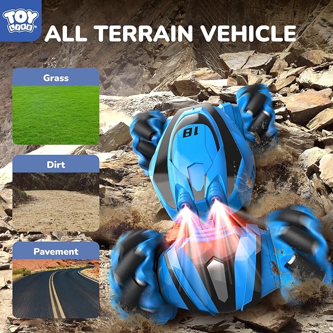 TOY Life RC Stunt Car, 2.4GHz 4WD Light Up Hand Controlled RC Car Double Sided 360°Rotating Gesture Sensing Remote Control Cars Birthday Gift Toys for Boys Age 8-12