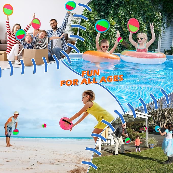 Toss and Catch Ball Set for Kids Outdoor Beach Toys Pool Toys, Catch Game with 6 Paddles and 3 Balls Outdoor Yard Games for 4-12 Years Old Boys Girls Adults