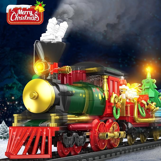 Christmas Train Building Blocks for Kids, Christmas Train 2024 Collectible Holiday Building Block Home Decor with Light, Tabletop for Boys, Girls and Adults, 1588Pcs