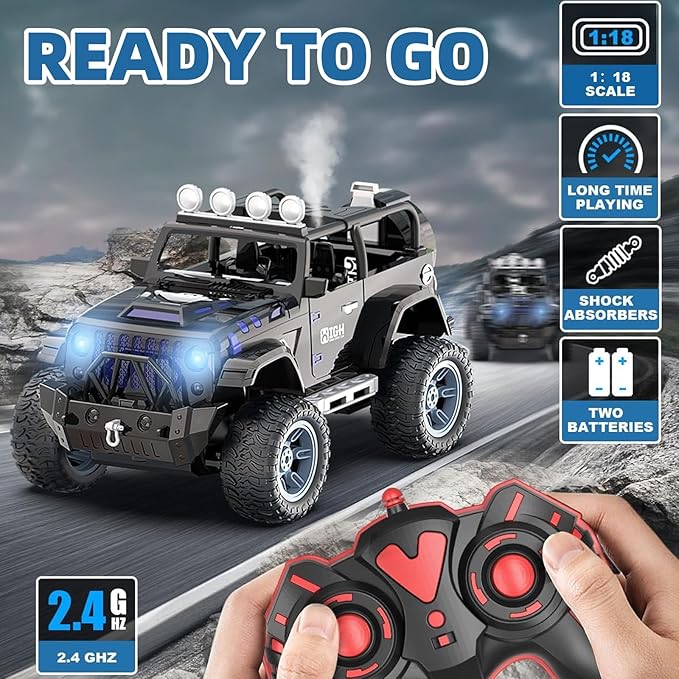 RC Car for Boys & Girls - Upgraded 2.4GHz Remote Control Car, 1:18 Scale SUV with LED Lights, 20 KM/H High Speed, 35-Min Playtime, Offroad Racing Toy for Kids Ages 6-12