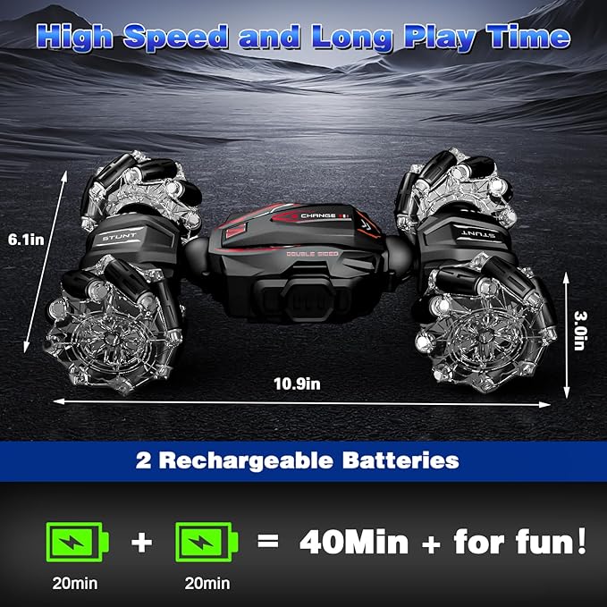 Gesture Sensing RC Stunt Car, Boys Toys Age 6-8 8-13, 4WD Remote Control Car with Rotation, Drift, Transform, Colorful Light, Music, Birthday Gift for Boy Age 5-7 8-13