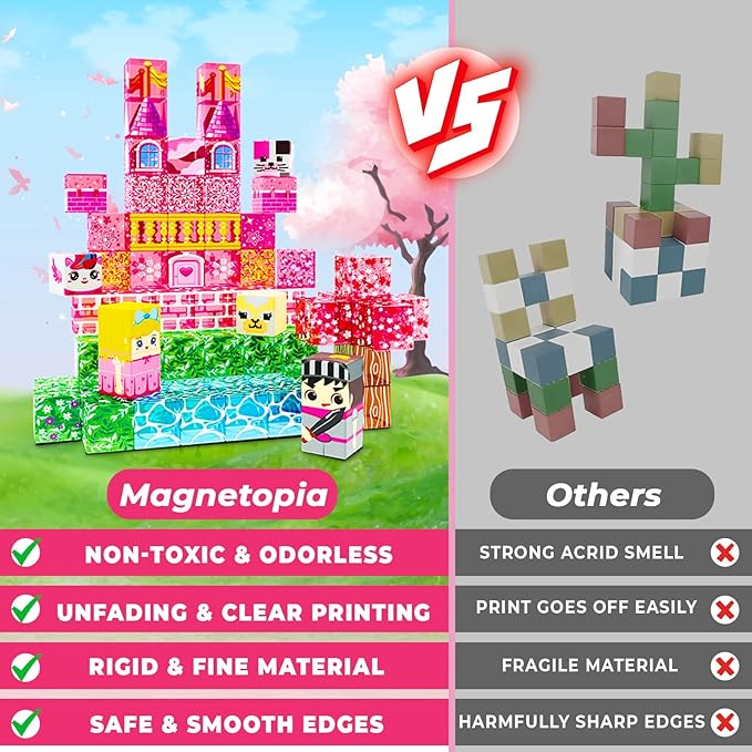 Magnetic Blocks - 100PCS Magnetic Building Block Cubes, Magnet Blocks Transparent Castle Princess Toy Building Sets for Kids, STEM Stacking Magnets Toys, Easter Birthday Gift for Boys Girls Age 4-8