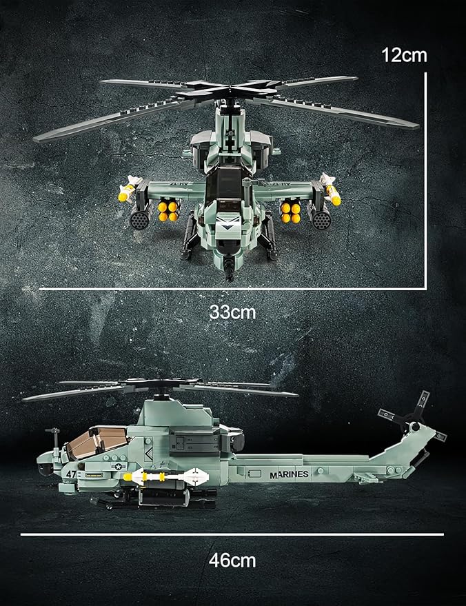 SEMKY Military Series AH-1Z Helicopter Little Birds Air Force Building Block Set (597 Pieces) -Building and Military Toys Gifts for Kid and Adult