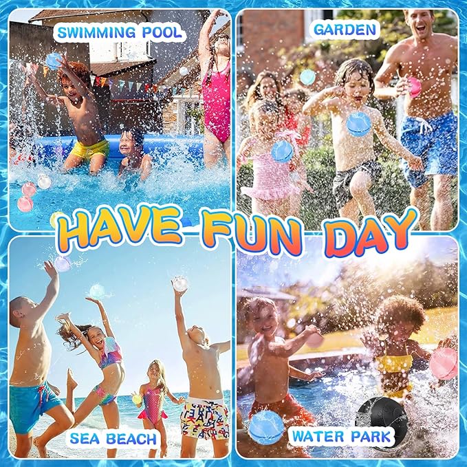 12 Pcs Reusable Water Balloons for Kids Age 3+ Outside Games, Summer Beach Pool Water Toys for Toddler Boys and Girls, Silicone Quick Fill Sealing Magnetic Bomb Balls-WB