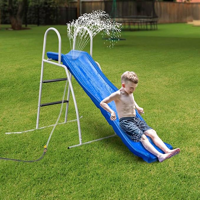 XDP Recreation Water Wave Slide Plus for Kids Ages 3-8, 6 Foot - Freestanding Outdoor Waterslide w/Built-in Adjustable Sprinkler & Ground Tarp, Wet or Dry Summer Backyard Fun