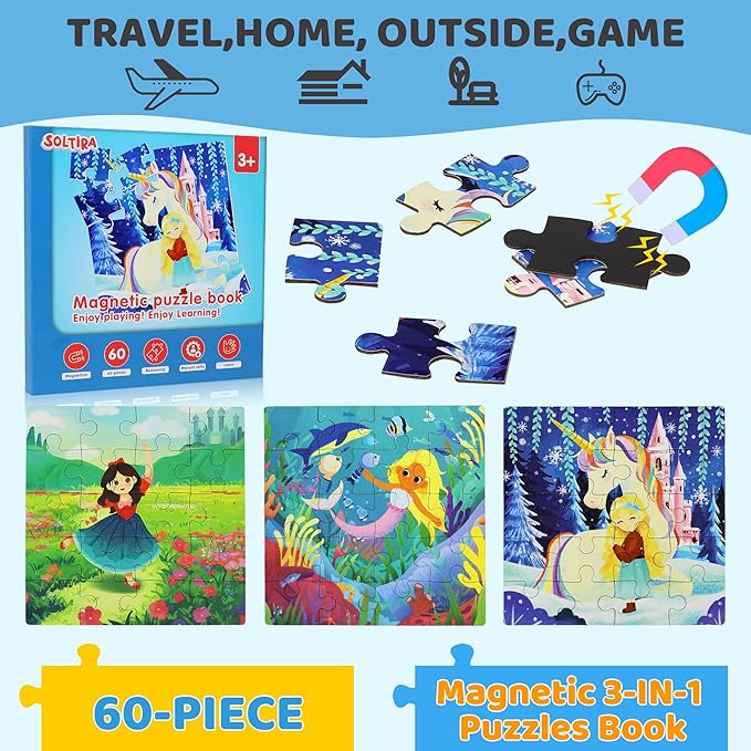 Puzzles for Kids 3-5 Girls 60 Pieces Travel Puzzles for Kids Age 4-6 Airplane Car Road Trip Activities Games Toys 3 4 5 6 7 8 Years Old Girls and Boys Gift