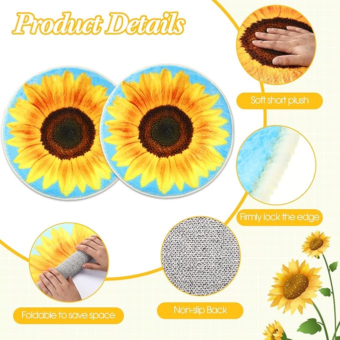 8 Pcs Classroom Carpet Kids Rug 15 x 15 Inch Back to School Supplies Round Non Slip Mat for Nursery Kindergarten Playroom Bedroom(Sunflower)