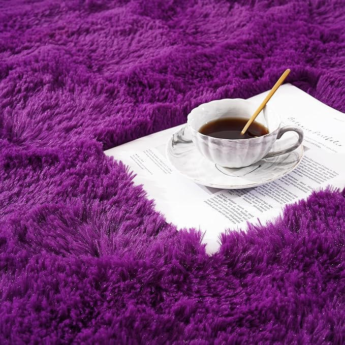 Amearea Shag Fluffy Area Rug for Kids Bedroom Living Room, Extra Soft and Fuzzy Shaggy Rugs, Non Slip, Solid Color Carpet Mat for Girls Nursery Home, Volet Purple 5x7.5 Feet