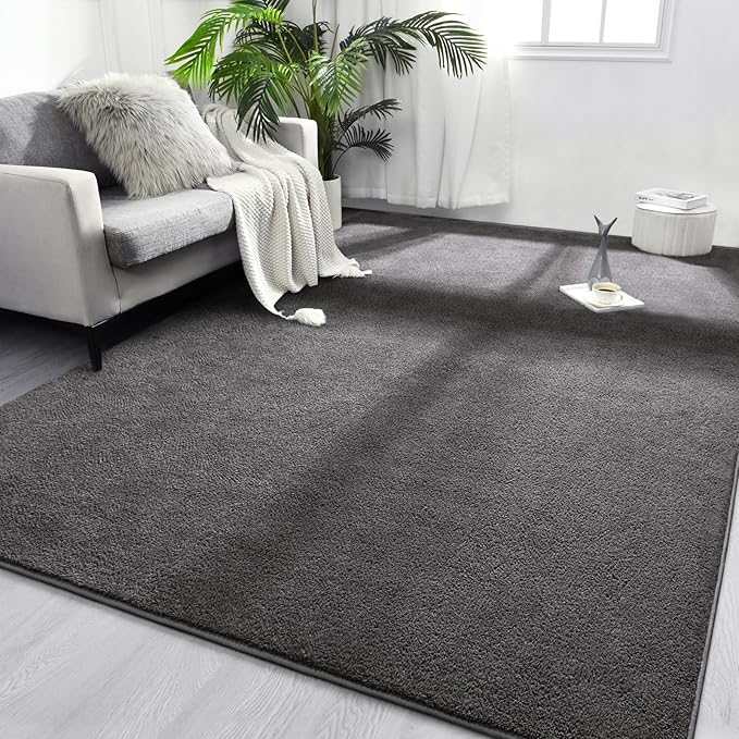 FlyDOIT Area Rugs for Bedroom Living Room, 7x10 Dark Grey Super Soft Comfy Thickened Memory-Foam Indoor Carpets, Modern Aesthetic Minimalist Carpet for Boys Girls Adults Apartment Nursery Home Décor