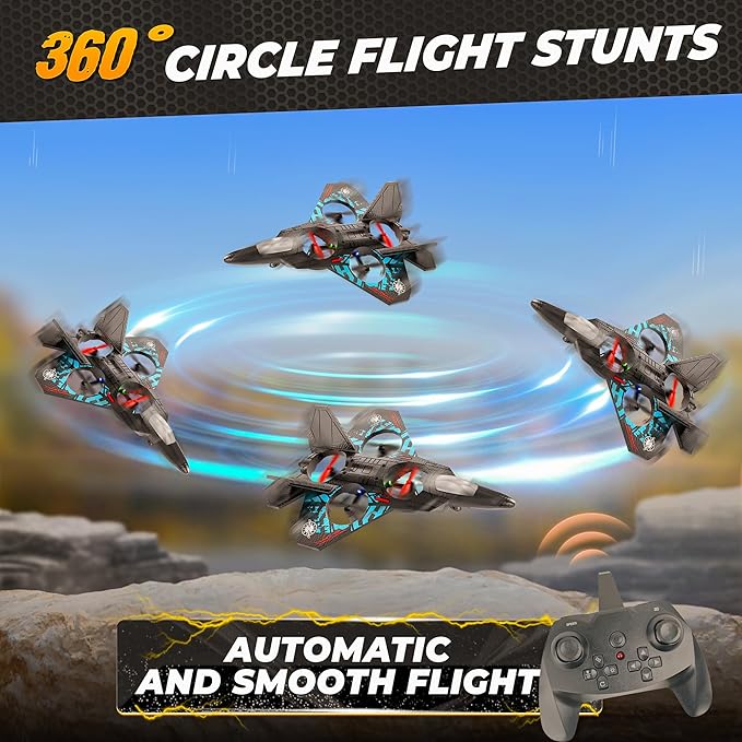 BEZGAR Drones for Kids | 2.4GHZ RC Plane, 6-axis Gyro Remote Control Airplane, RC Helicopter, 360° Flip Fighter Jet Toy with Colorful LED Navigation Light Blue