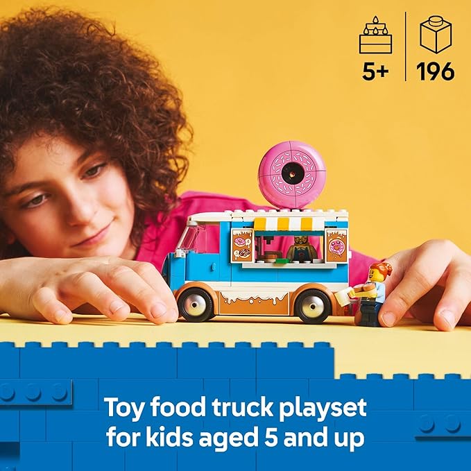 LEGO City Donut Truck Toy - Building Toy for Kids, Boys and Girls, Ages 5+ - Birthday Gift for Kids Mobile Donut Stand with 2 Minifigures and Other Accessories - 60452
