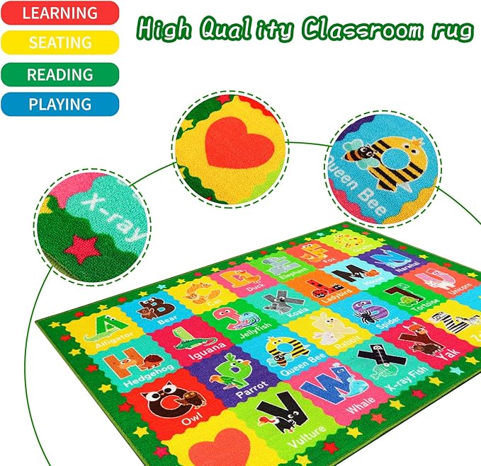 Classroom Rugs, Preschool Rugs for Classroom Elementary, School Learning Seat Area Rug, Non-Slip Educational Classroom Carpet, Washable Kids Rugs for Playroom Nursery (Style 3, 13'x 7'5")