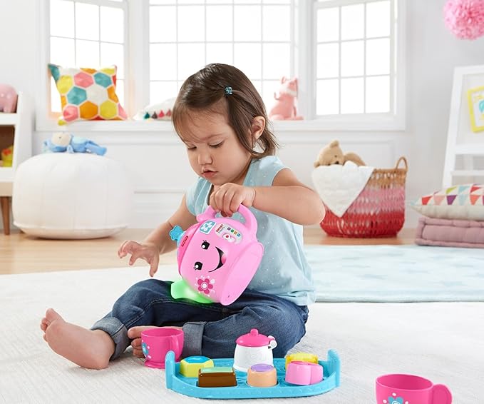 Fisher-Price Toddler Toy Laugh & Learn Sweet Manners Tea Set with Smart Stages Learning Songs for Pretend Play Kids Ages 18+ Months