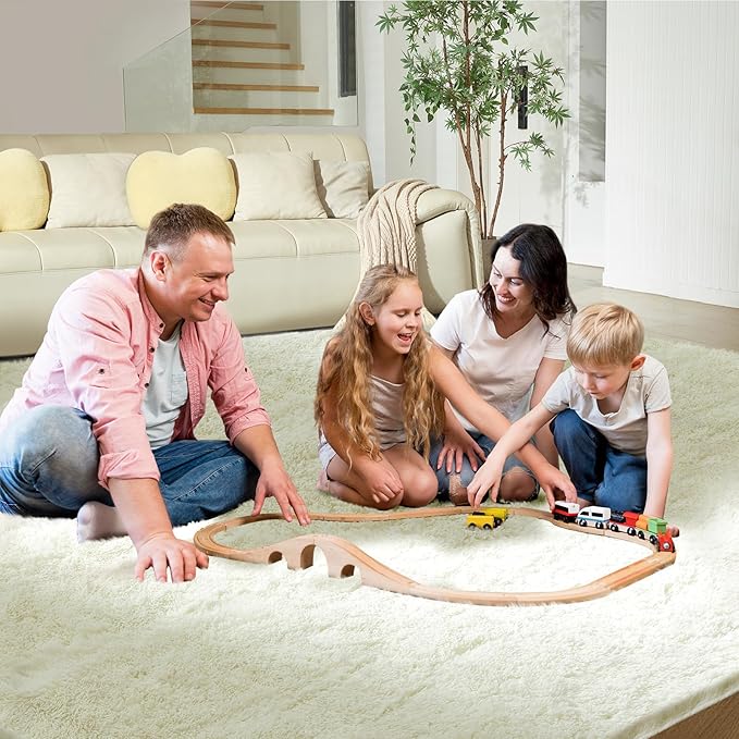 Ultra Soft Rug for Living Room,Cream White Fluffy Shag Area Rug for Bedroom, Modern Shaggy Carpets Fuzzy Rug for Kids Boys Girls Dorm Nursery Home Decor Aesthetic, Upgrade Anti-Skid, 3X4