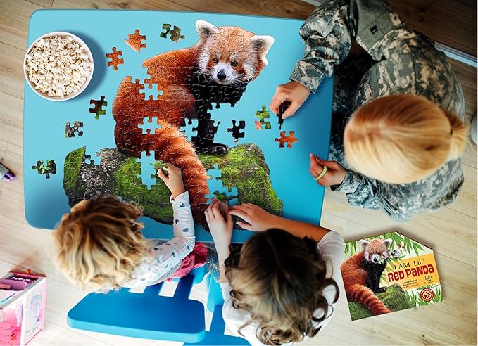 Madd Capp Puzzles Jr. - I AM Lil’ Red Panda - 100 Pieces - Animal Shaped Jigsaw Puzzle