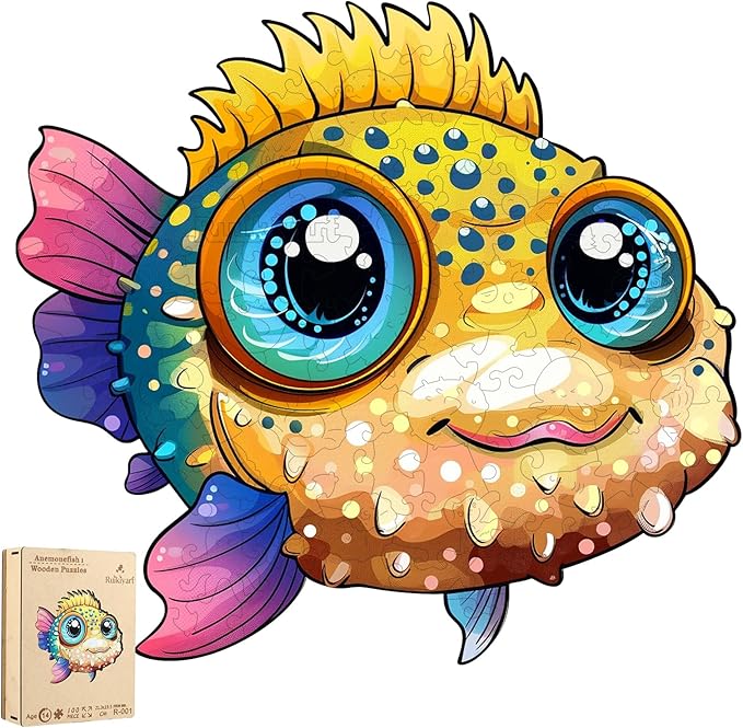 Fish Wooden Puzzles for Kids,100 Pieces Unique Shaped Jigsaw Puzzles for Adults and Children,Family Game,Birthday and Children's Day Gifts,7.67x8.4 Inches
