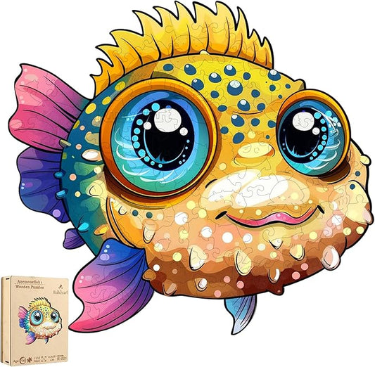 Fish Wooden Puzzles for Kids,100 Pieces Unique Shaped Jigsaw Puzzles for Adults and Children,Family Game,Birthday and Children's Day Gifts,7.67x8.4 Inches