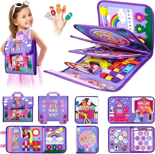 Purple Montessori Busy Board Book for Toddlers 1-3, Montessori Toys for 1-3 Year Old Girl Birthday Gift, Educational Quiet Activity Books for toddlers 2-4 Ages 2-4 Travel Toys for Airplane Car