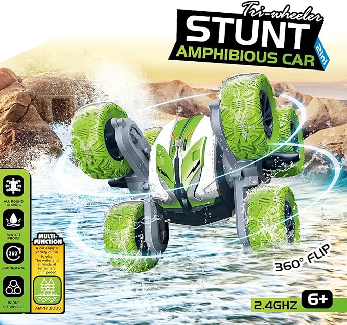 Threeking Waterproof RC Stunt Car Remote Control Cars Double-Sided Driving 360 Degree Flips Rotating Indoor Outdoor Toys Gifts Presents for 6 7 8 9 10 11 12 Year Old Kids Boys Girls