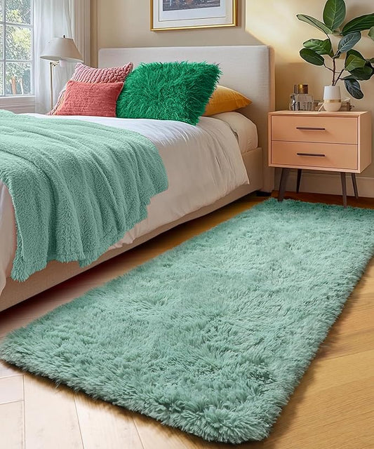 PAGISOFE Machine Washable Sage Green Runner Rugs for Bedroom Living Room Plush Fluffy Rug 2x6 Ft, Soft Carpet for Hallway, Non-Slip Indoor Floor Rugs for Nursery Kids Girls Room Home Decorative, Green