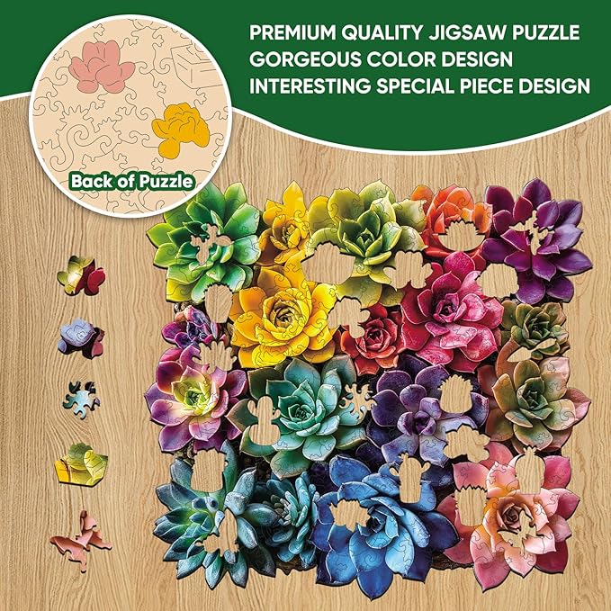 Square Succulent Puzzles for Adults 500 Pieces, 5MM Thick Unique Shaped Flower Jigsaw Puzzles Birthday Gifts for Kids Family Game 15.9 * 16.7inch