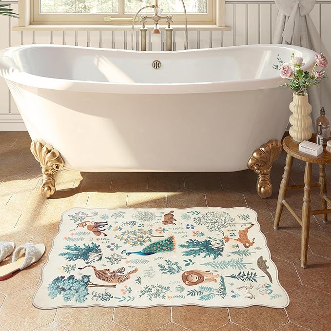 Lahome Jungle Cute Bathroom Rug, 2x3 Washable Kitchen Rug Small Rugs for Bedroom Non Slip Door Mat Indoor Entrance Ultra-Thin, Throw Entry Rugs for Sink Foyer (Beige, 2'x3')