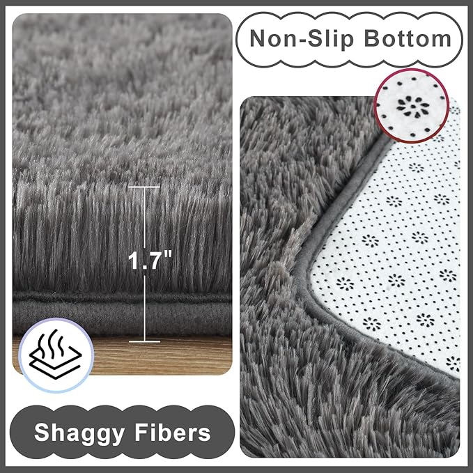 Ompaa Fluffy Runner Rugs, Super Soft Shaggy Carpet Fuzzy Long Fur Rug for Bedroom Living Room Dorm, Plush Kids Playroom Baby Girls Nursery Decor Mats, 2x6 Feet Dark Gray