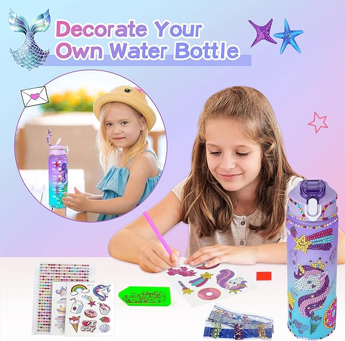 Unicorn Gifts for Girls Age 4 5 6 7 8 9 10, Girls Unicorn Birthday Gifts Set with Light Up Star Pillow Diary Plush DIY Water Bottle Kits Toys
