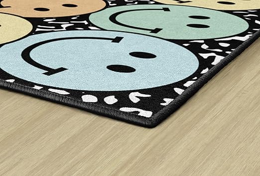 Flagship Carpets Schoolgirl Style Pastel Rainbow Smileys on Notebook Educational Area Rug for Kids Room Seating Décor, Children's Classroom, Play Carpet for Teaching and Playroom, 5' x 7'6", Multi