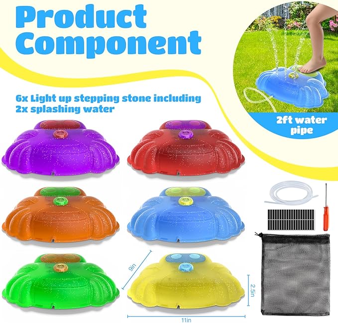 CozyBomB™ Light Up Stepping Stones for Kids | Splash Water Stepping Stones, Balance Toys for Toddlers 3-5, Preschool Summer Outdoor Pool Beach Water Toy, Birthday Holiday Party Gift for Boys & Girls
