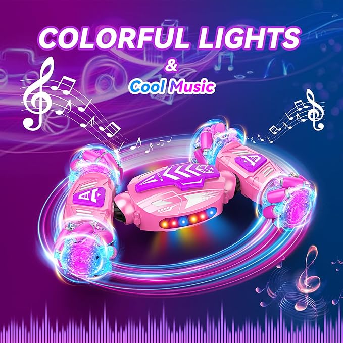 Gesture Sensing RC Stunt Car, Remote Control Car 360° Rotating 4WD 2.4Ghz RC Cars Transform Hand Controlled Toys with Light & Music, Best Gifts for Girls Age 6-7 8-12
