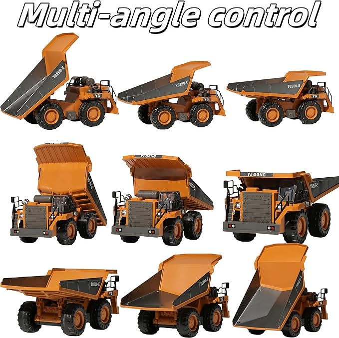 9-Channel Metal RC Dump Truck with Lights and Sound, Remote Control Construction Vehicles Toys for Adults Kids Boys Ages 3 4 5 6 7 8 9 10 11 12 13+