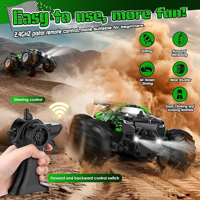 Remote Control Car, All-Terrain Remote Control Car for Boys, Rechargeable Rc Truck with LED, 1:20, 10KM/H, 2 Motors, 2.4GHZ, Speed Friendly, Sturdy, Rc Cars for Christmas, Kids, Beginner