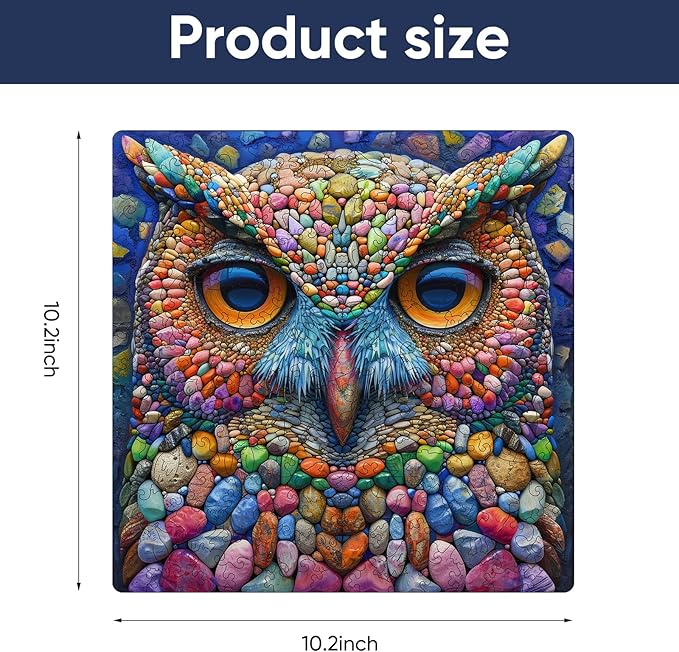 Wooden Jigsaw Puzzle for Adults and Kids Unique Shape Wood Colorful Beautiful Box Fun Challenge Brain Health Family Game Creative Gift for Friends Rompecabezas Madera(Stone Owl 200pcs)