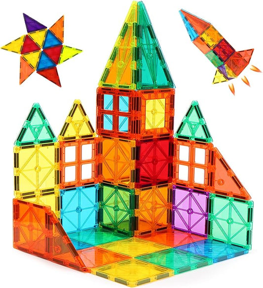 FNJO Magnetic Tiles, Magnet Building Set,60 PCS Building Blocks Set STEM Preschool Montessori Toy for Kids Boys Girls