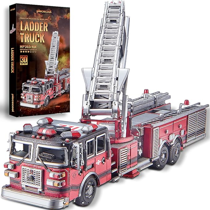 Piececool 3D Metal Puzzles for Adults, Ladder Truck Fire Engine Model Kits Building, Challenge to Assemble DIY Craft Kits, Best Birthday Christams Gifts - 354 Pcs